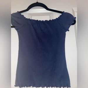 Hollister Navy Blue Off the Shoulder Lettuce Trip Top